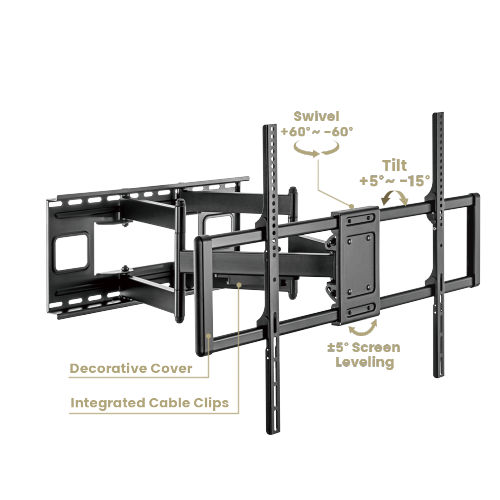 حامل تلفزيون جداري متحرك ثقيل – قوة وثبات فائق حتى 120 بوصة - HEAVY-DUTY FULL-MOTION TV WALL MOUNT HMD-744