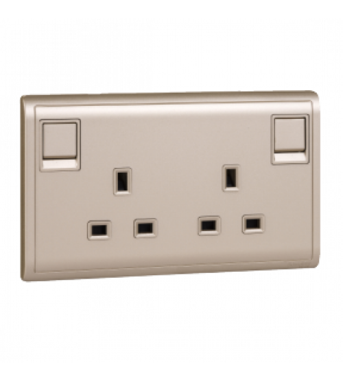 مقبس كهربائي مزدوج 13A بمفتاح وتأريض مزدوج Schneider Electric E82T25D_WG، 13A