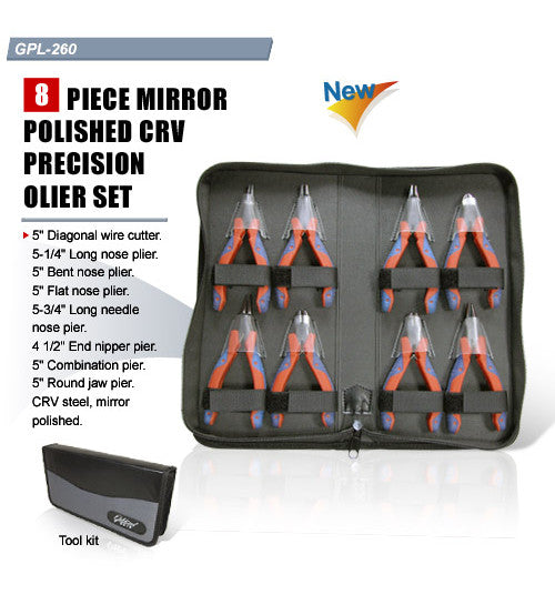 طقم كماشات دقيقة CRV عدد 8 قطع GOLDTOOL GPL-260