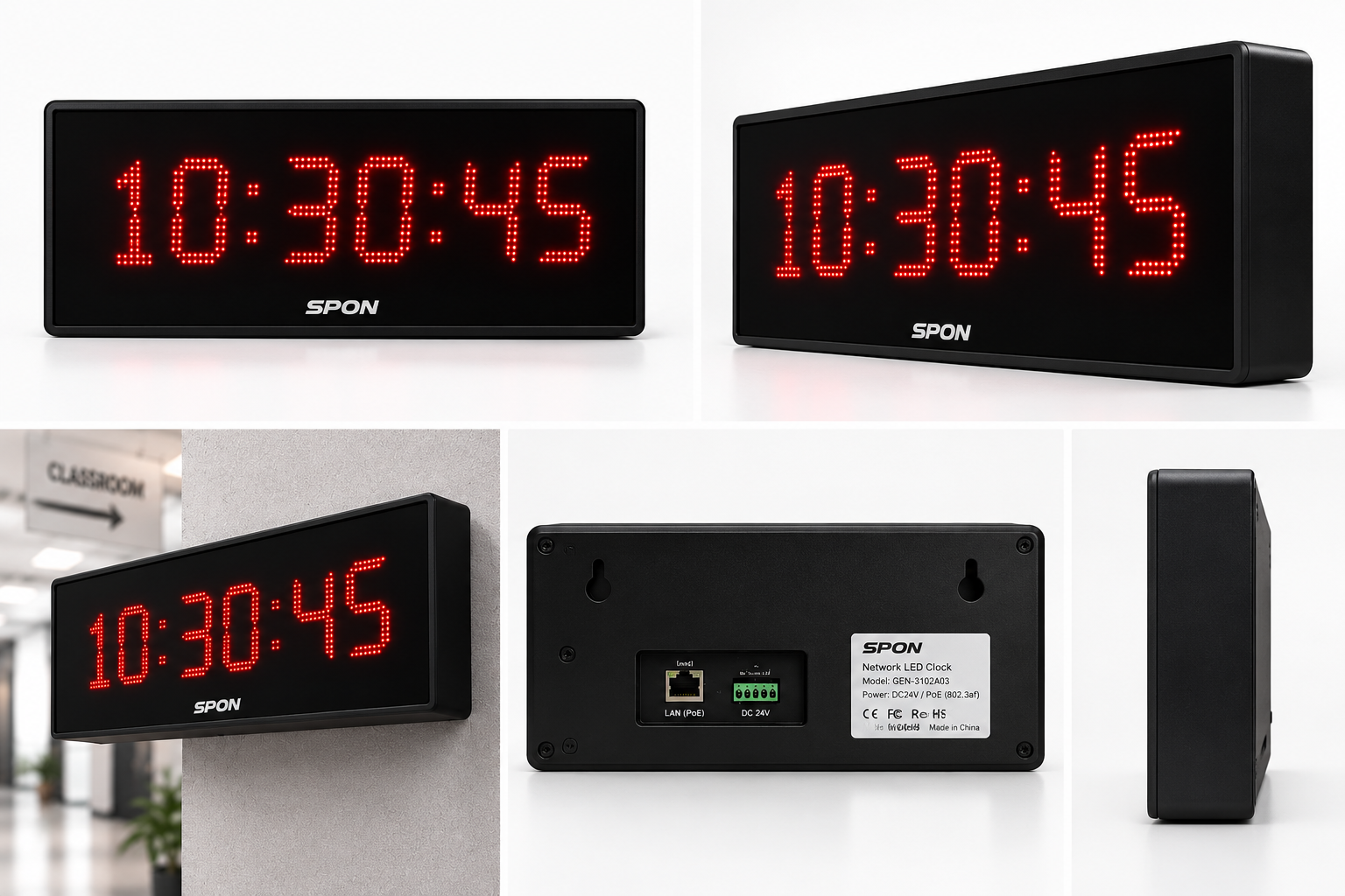 SEC-M1201A - Spoon POE IP Digital Wall Clock