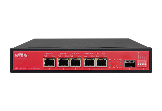 سويتش PoE مع UPS Wi-Tek WI-PS306GF-UPS-15A V2 - 5 منافذ جيجابت + SFP بقدرة 120W
