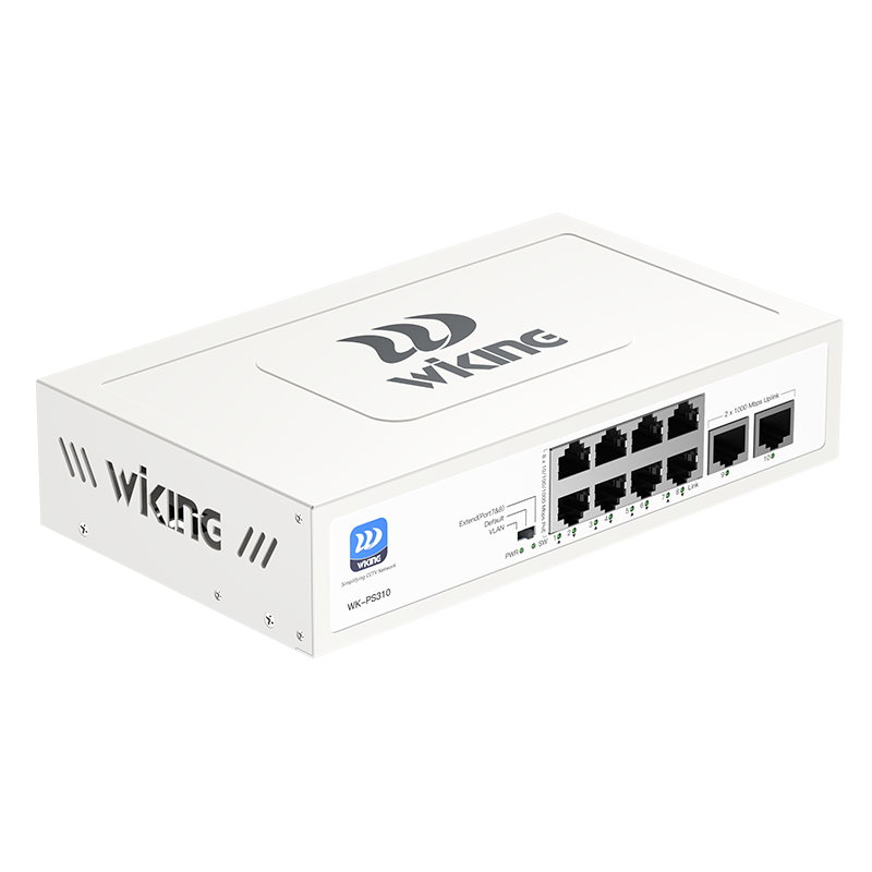 سويتش PoE Wi-Tek WK-PS310 - 8 منافذ جيجابت + 2 Uplink بقدرة 90W ومدى 250 متر