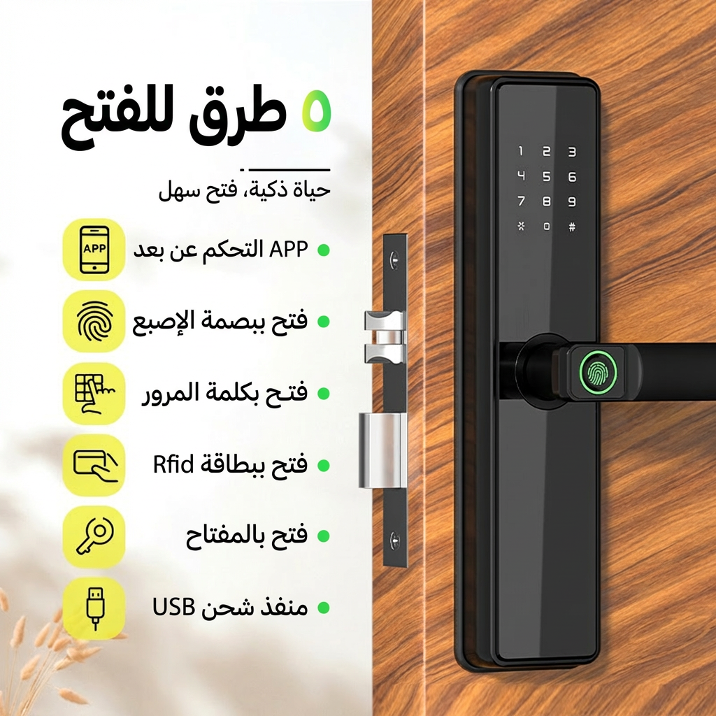 قفل ذكي ألمنيوم | بصمة + 5 طرق — ENOX R9 | TTlock / Tuya